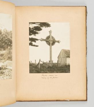 Wayside crosses are many in old Quebec. [Page 23 of Quebec I; from collection of Canadian albums compiled by Edith S. Watson, 1890s-1930s]