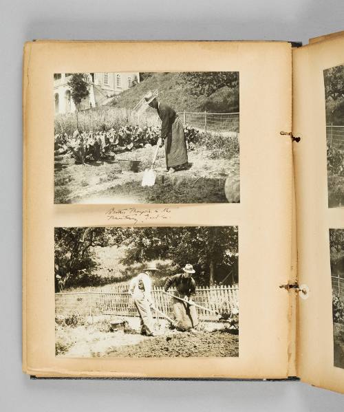 Father Magella in the monastery garden. Page 36 of Ste Anne de Beaupré; from collection of Canadian albums compiled by Edith S. Watson, 1890s-1930s