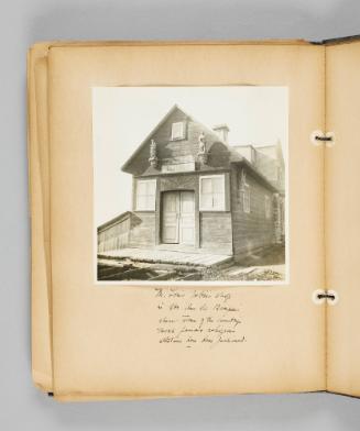 Mr. Louis Jobin's shop in Ste. Anne de Beaupré, where some of the country's most famous religious statues have been fashioned. Page 62 of Ste Anne de Beaupré; from collection of Canadian albums compiled by Edith S. Watson, 1890s-1930s