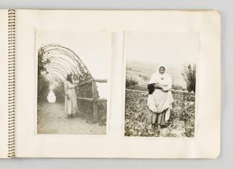 [Woman standing under viney trellis; Woman nursing baby] [Page 49 of The Doukhobors I album]