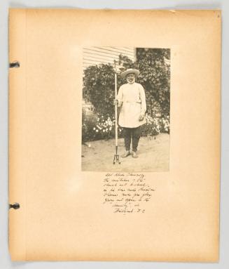 Old Aleck Cherinoff, the caretaker of the church and school, in his home made Russian blouse, made from flax grown and spun in the "Community", at Brilliant, B.C [Page 39 of The Doukhobors II album]