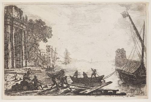 Harbour scene with rising sun