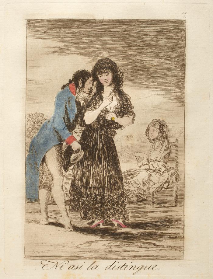 Even thus he cannot make her out   Plate 7 from "Los Caprichos"