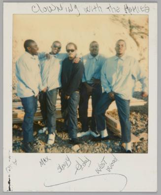 Clowning with the Homies [DRA?] Max Sleepy Gday West Wood [Five men posing together outside, man in centre in black shirt and sunglasses]