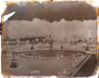 View of a large water fountain in the Tuileries, Paris