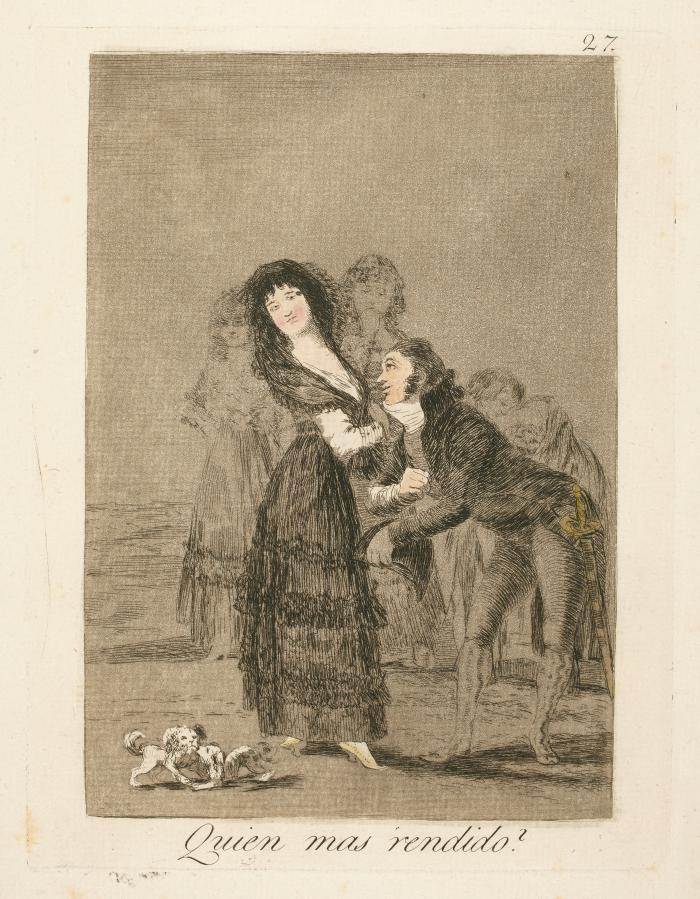Which of them is more overcome?   Plate 27 from "Los Caprichos"