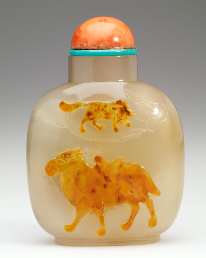 Snuff Bottle with a Camel and Monkey