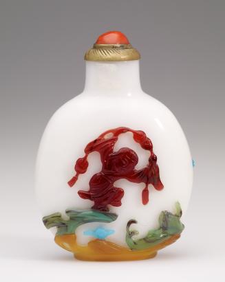 Snuff Bottle, with overlay depicting Liu Hai trying to rescue his three-legged toad