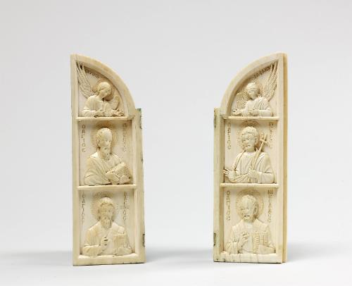 Wings from a Triptych (pair): Archangel Uriel, St. Paul and St. Basil, Archangel Raphael, St. Peter and St. Nicholas