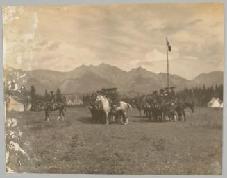 Royal North West Mounted Police reviewing at their summer camp at Banff in the Canadian Rocky Mt. National Park, Royal North West Mtd. Police, Banff