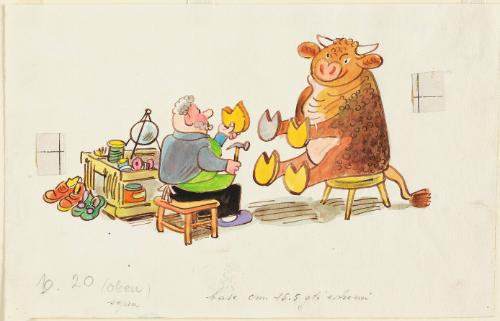 Reinhold the Bull has his Hoofs Resoled, Illustration for Page 20-21 The Animals' Conference