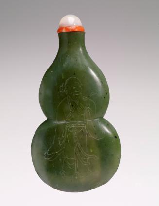 Snuff bottle in nephrite with an immortal and inscription