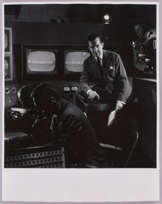 Edward R. Murrow, [broadcast journalist, CBS Studios, New York]
