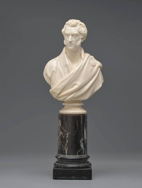 Bust of a Man wearing a loosely draped cloak with round pin, probably Alan Cunningham or John Forbes