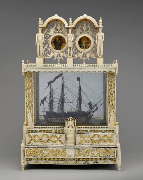 Double Watch Stand with Two-decker 74 Gun Warship, Prisoner of War Model and Stand