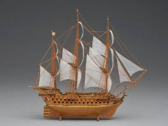 Miniature Wood Ship Model of a Frigate with Ivory Sails