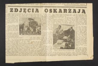 Polish newspaper article on the trial of Adolf Eichmann, with reproduction of Henryk Ross’s image of a boy walking to deportation