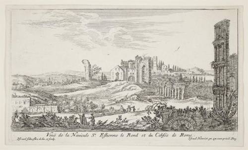 Veue de la Navicule St. Estienne le Rond et du Colisee de Rome.