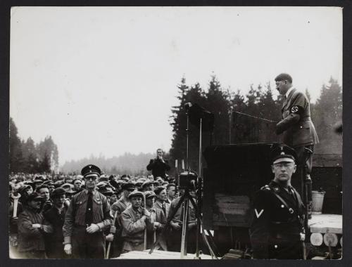 Hitler making a speech to workers union.