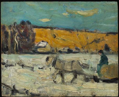 A Figure in a Horse-drawn Sleigh on a Country Road