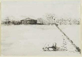 Page from Red Notebook: Pen Exercises 1970-71: Hedgerow and Farm Buildings