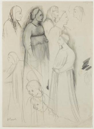 Copies of Figures from "The Visitation", anonymous early 15th century drawing, Uffizi, Florence (recto); Three Heads (verso)