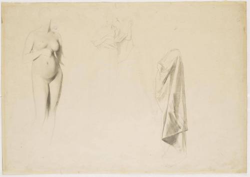 Weiblicher Akt, bekleideter Operkörper einer Frau, Draperiestudie