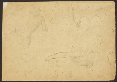 Skizzenblatt mit Kinderdarstellungen und Geigenkasten