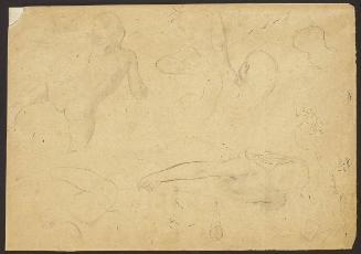 Skizzenblatt mit Kinderdarstellungen und Geigenkasten