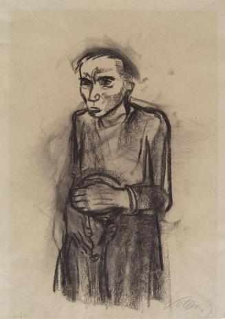 Stehende Frau, die das vor ihr stehende Kind mit beiden Händen an sich presst (recto); Sitzender weiblicher Akt (verso)