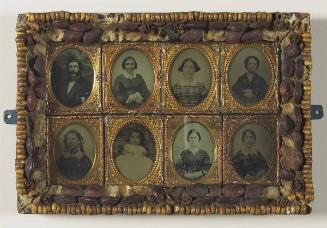 [Portrait grid - family members, in a decorated frame]