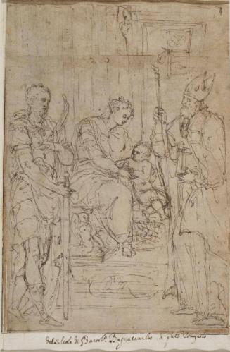 Virgin and Child and Attendant Figures (verso);  [recto: 68/2 Pastorini, Pastorino: A Group of Roman Soldiers with Lances, Swords and Banners]
