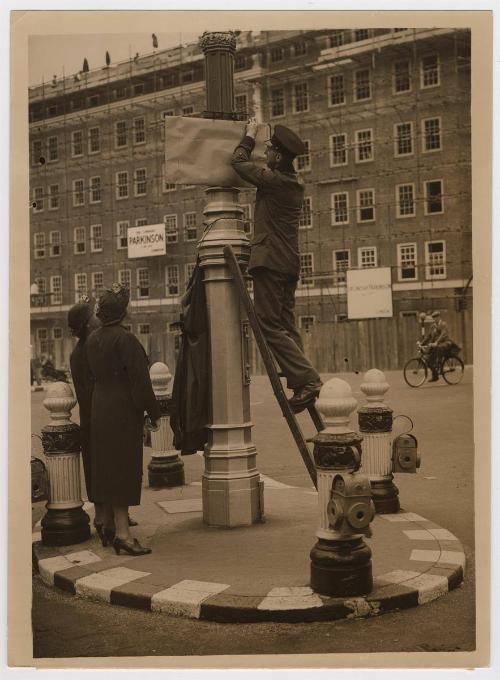 A Real "War" Traffic Island: Complete with One-Way Signs for Evacuation.