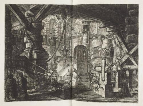 A Wide Hall with Low Timbered Root in the Foreground from which Hangs a Lantern