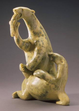 Bear and Cub Eating Fish