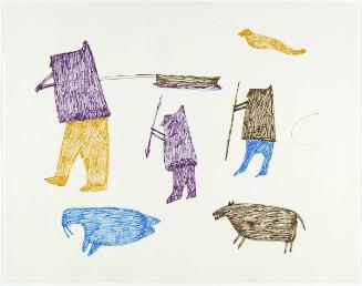 Hunters with Sled, Walrus, Seal and Dog