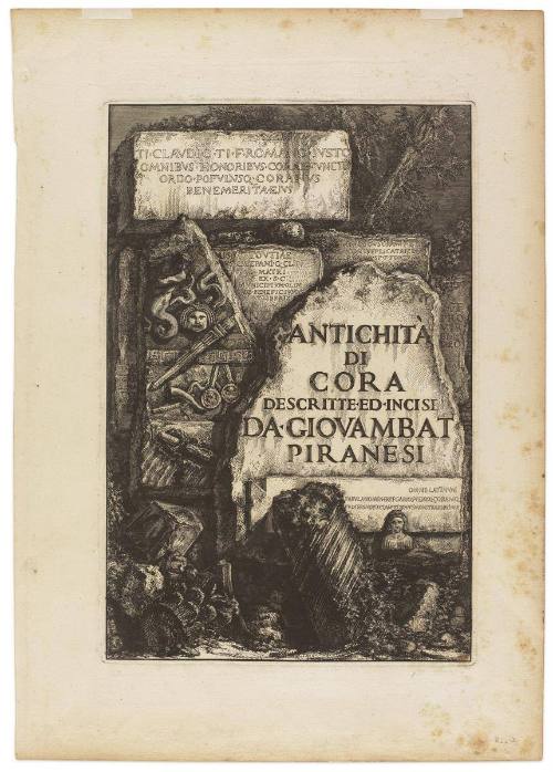 Title page: Antiquities of Cori, described and etched by G.B. Piranesi from the Antichità de Cora (Antiquities of Cora)