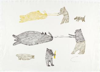 Three Walrus Hunters and Dog