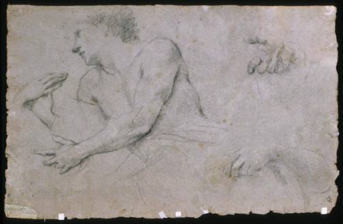 Sketch of a figure and hands (recto); Sketch of an angel supporting the Crucifix (verso)