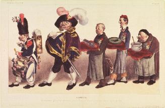Cortège du commandant Général des Apothicaires, le prince Lancelot de Tricanule, à son entrée dans la chambre des Pairs, plates 299-300 from La Caricature
