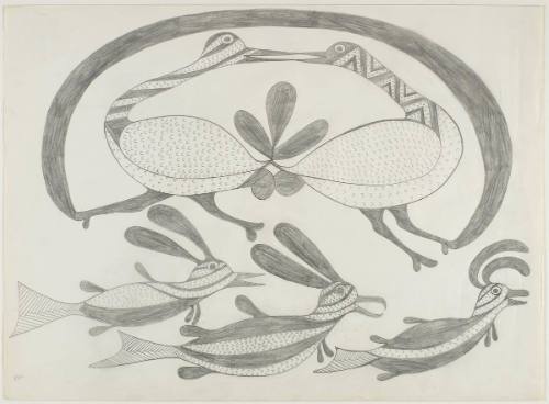 Two Geese Dancing on Fish/Birds