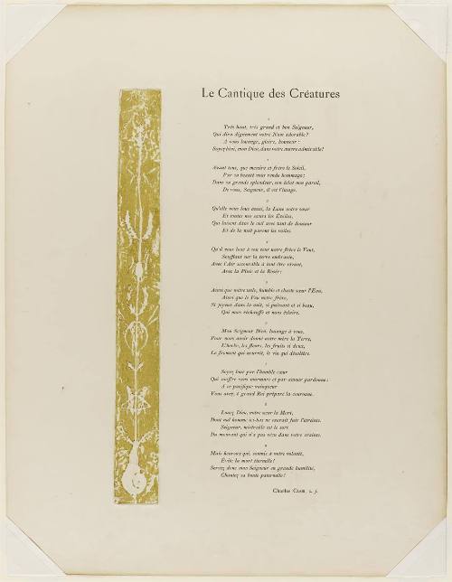 Le Cantique de Creatures (text page with relief print), from "Le Cantique des Créatures"
