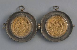 Container for Consecrated Communion Wafers: Virgin Oranta, and the Three Angels Welcomed by Abraham
