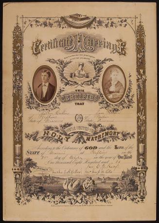 Certificate of Marriage:  Walter Collins and Jane Helmer, Hopkins, Missouri