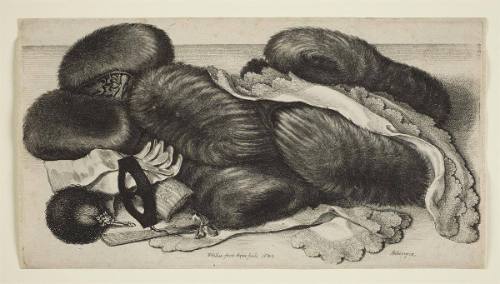 A group of muffs and articles of dress