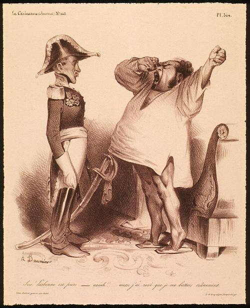 Sire! Lisbonne est prise-aaaah!! Aussi j'ai revé que je me battais crânement!, Plate 304 from La Caricature, No. 145, Aug. 15, 1833