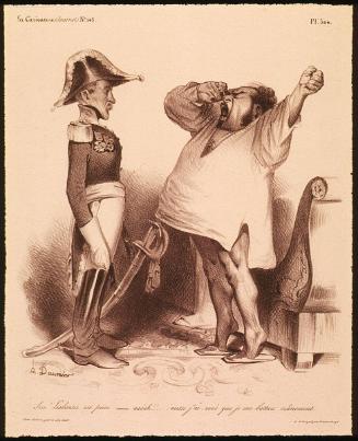 Sire! Lisbonne est prise-aaaah!! Aussi j'ai revé que je me battais crânement!, Plate 304 from La Caricature, No. 145, Aug. 15, 1833