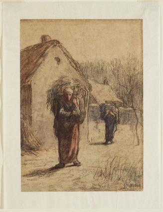 Women Carrying Loads of Dried Grasses at the Entrance to a Village (recto); Sketch of the Plain of Chailly (verso)