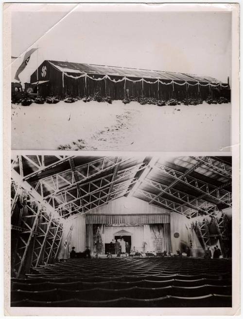 Theatre on Wheels. A new type of theatre created by the "Pwer through Joy" organization was inaugurated by the leader of the German Labor Front, Dr. Robert Ley, in the presence of Reichminister Dr. Jos. Goebbels on a factory site in norther Berlin.