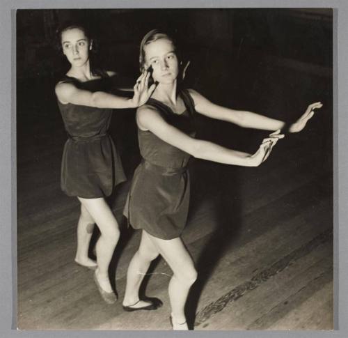Two of the girls of the Vick-Wells children's ballet rehearsing. The girls are between 12 and 18 and hold scholarships to train under Ninette de Valois.